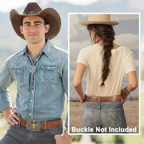 2 Pack Western Belt Strap for Men Women Cowboy Leather Belt for Buckle - Image 4
