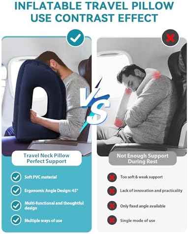 Travel Pillow,Inflatable Airplane Pillow for Sleeping Comfortably Supports Head and Chin for Airplane,Car,Bus and Office - Image 5
