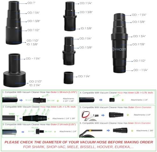 Universal Vacuum Hose Adapter Kit Reducer Attachment Set Converter from 1 1/2 inch to 1 1/4 inch from 1 3/8 inch to 1 1/4 inch Dust Hose Port Adapter ; 2-1/4 Inch to 1-1/4 Inch to 1-3/8'' - Image 2