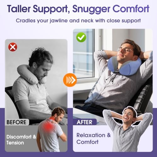 CloudBliss Travel Pillow for Airplanes, Memory Foam Neck Pillow Set, Blue - Image 6