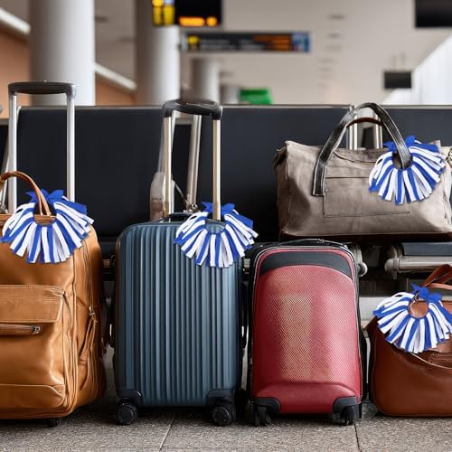 Breling 2 Pcs Luggage Pom Poms for Suitcases Funny Luggage Identifiers Pom Tags for Suitcase Backpack, Knotted Strap(Blue, White) - Image 6