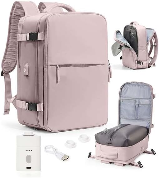 WONHOX Vacuum Seal Travel Backpack with Air Pump,Compression Vacpack Waterproof Carry On Backpack for Travel Women Men with Vacuum System,Airlines Approved Daypack Laptop Space Saver Bags,PinkPurple