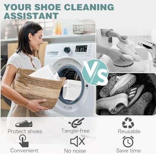 Shoe Washing Machine Bag,Laundry Shoe Bag for Washer and Dryer,Reusable Shoe Cleaning Bag for Sneakers,Tennis Shoes,With Self-locking Zipper, Microfiber Inside (Lite White - 2 Pack) - Image 4