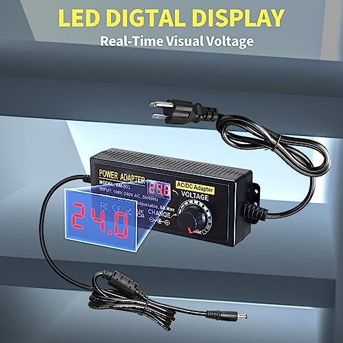 144W Adjustable Power Supply Adapter 3V~24V 6A Universal Variable Switching Power Adapter 100V-240V AC to DC Converter Transformer with 14 Tips&Polarity Converter3V 5V 6V 9V 12V 15V 16V 18V19V20V24V - Image 2
