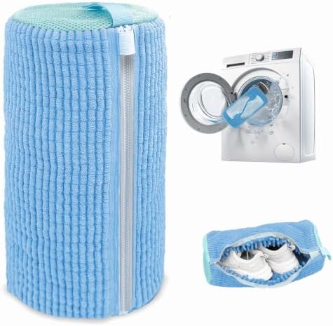 Shoe Washing Machine Bag,Laundry Shoe Bag for Washer and Dryer,Reusable Shoe Cleaning Bag for Sneakers,Tennis Shoes,With Self-locking Zipper, Microfiber Inside,Include Shoe Bag (Lite Blue - 1 Pack) by SHEELAHO