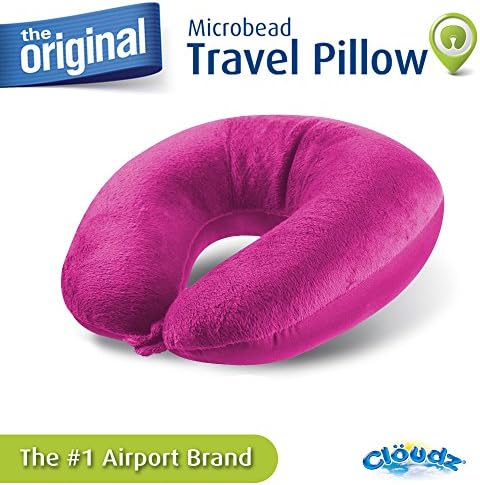 Cloudz Dual Comfort Microbead Airplane Travel Neck Pillow. Soft Cozy Plush Fabric on One Side, Cool Relaxing Spandex on The Other! Customize Your Comfort and Support at Home or On The Go! Bright Pink - Image 3