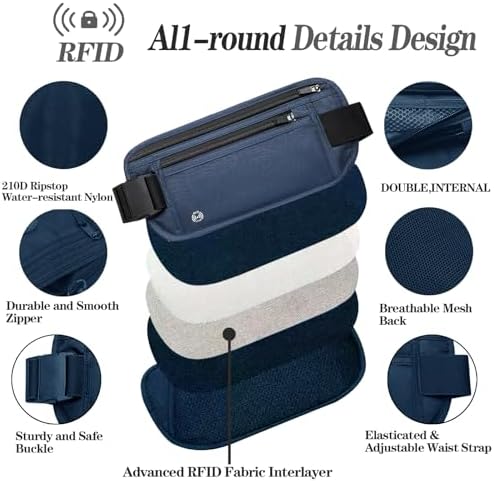 Blue Hidden Money Belt for Travel for Men, Waist Wallet Anti Theft, RFID Passport Holder For Travel Men Or Women, Money Pouch, RFID Passport Holder - Image 4