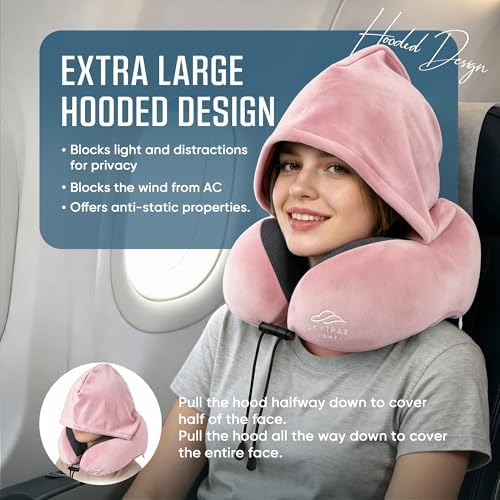SkytraxComf® Travel Neck Pillow with Hood for Privacy on Long Flights - Image 2