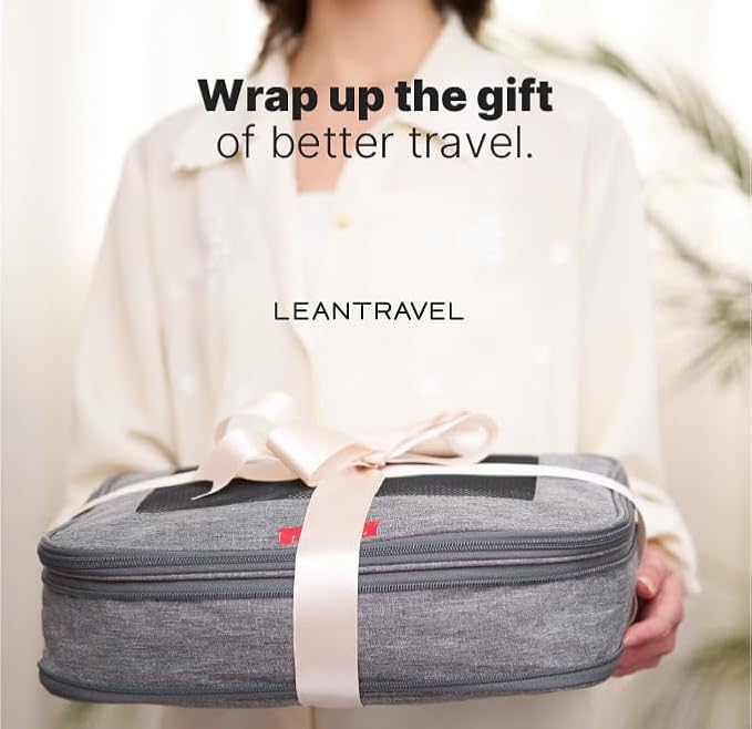 LeanTravel Premium Compression Packing Cubes for Travel - Suitcase Organizer Bags with Double Zipper & Breathable Mesh Panel - Space Saving Carry On Luggage Essentials (1 Large Bag, Grey)