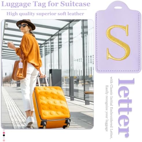 Personalized Initial Luggage Tags for Suitcases,Leather Letter Cute Luggage Tags with Privacy Name Card,Embroidered Monogrammed Travel Bag Backpack Tag Gifts for Women Kids Girls Teens(Purple-S) - Image 6