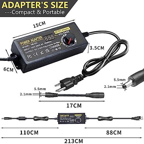 144W Adjustable Power Supply Adapter 3V~24V 6A Universal Variable Switching Power Adapter 100V-240V AC to DC Converter Transformer with 14 Tips&Polarity Converter3V 5V 6V 9V 12V 15V 16V 18V19V20V24V - Image 3