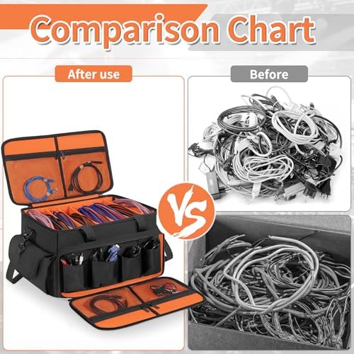 IBVIVIC Large DJ Cable File Bag, Travel Gig Bag with 8 Adjustable Dividers - Image 4