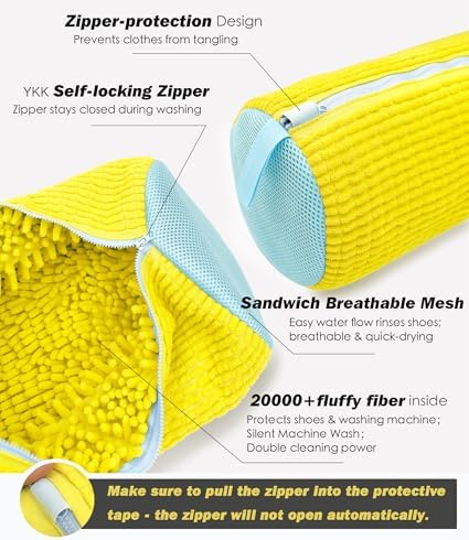 Shoe Washing Machine Bag,Laundry Shoe Bag for Washer and Dryer,Reusable Shoe Cleaning Bag for Sneakers,Tennis Shoes,With Self-locking Zipper, Microfiber Inside,Include Shoe Bag (Pro Yellow - 1 Pack) - Image 3
