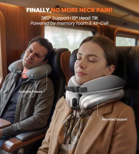 Neck Pillow for Traveling, Travel Pillows for Airplanes, Adjustable Neck Pillow Airplane Travel Essentials - 2 Layer Patented | Inflatable Air Loop & Memory Foam for 360° Ergonomic Support - Image 5