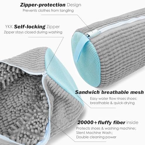 Shoe Washing Machine Bag,Laundry Shoe Bag for Washer and Dryer,Reusable Shoe Cleaning Bag for Sneakers,Tennis Shoes,With Self-locking Zipper, Microfiber Inside,Include Shoe Bag (Pro Grey - 1 Pack) - Image 4