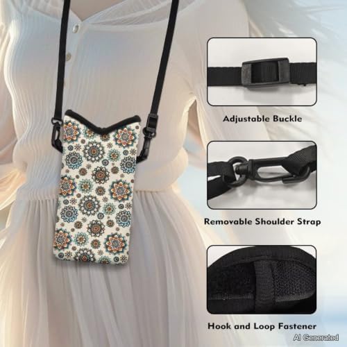 Waterproof Crossbody Phone Bag for Women Men Cellphone Purse Small Shoulder Handbags Travel Essentials for Smartphone, Cashes, Lipstick, Keys, 8'' x 4'', Beige Boho Flower - Image 5