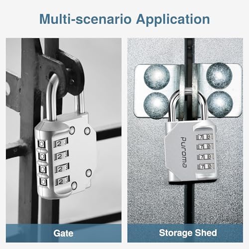 Puroma 2 Pack Combination Lock Locker 4 Digits Combo Padlock Gym Silver - Image 6