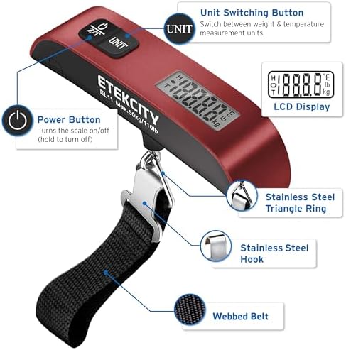 Etekcity Luggage Scale, Digital Weight Scales for Travel Accessories Essentials Suitcases , Portable Handheld Scale with Temperature Sensor, Rubber Paint, 110 Pounds, Battery Included - Image 6