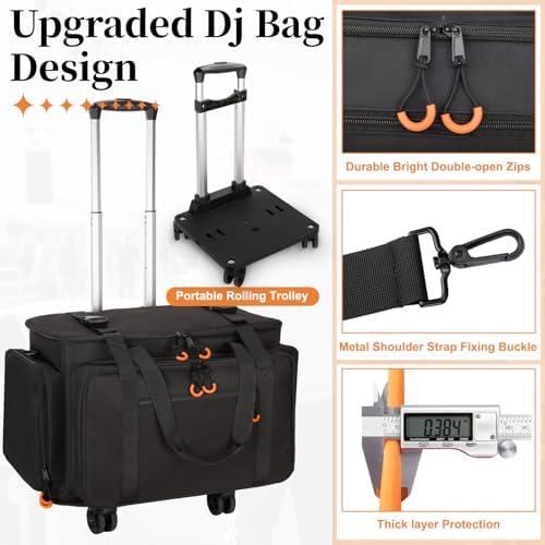 Large Rolling Dj Cable Bag with Detachable Dividers, Bottom Pad - Image 6
