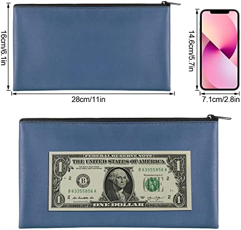 4Pack Money Bag 11 X 6 ", Safe Durable Money Bags with Zipper for Cash Waterproof, Coin Money Pouch PU Leather Bank Bag, Bank Bags with Zipper for Checks Makeup Bills Receipts Tool Storage Bag (Navy) - Image 2