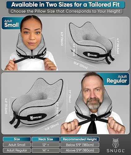SNUGL Travel Pillow – Memory Foam Pillows - Neck Pillow for Airplane with Carry Bag & Clip – Neck Support Pillows for Pain Relief - Airplane Travel Essentials (Adult Regular - Grey) - Image 5