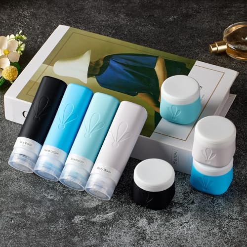 INSFIT travel bottles for toiletries 8 Pack, Leak proof Travel Size Toiletries Containers with toiletry bag, Squeezable Silicone Bottles & Cream Jars, Travel Essentials BPA-Free kit for Shampoo - Image 5