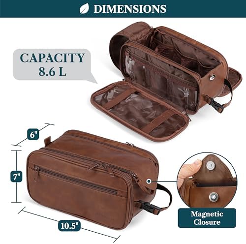PAVILIA Toiletry Bag for Men, Hanging Travel Dopp Kit Organizer, PU Leather Water Resistant Bathroom Bag for Shaving Grooming, Large Capacity Cosmetic Bag Travel Essentials, Brown - Image 4