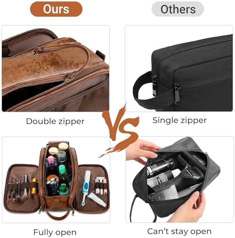 Elviros Toiletry Bag for Men PU Leather Dopp Kit (Medium, Dark Brown) - Image 4