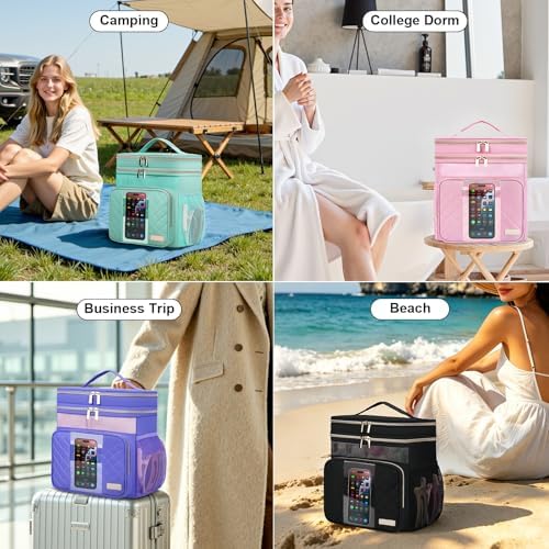 Portable Shower Caddy College Dorm Essentials, Large Toiletry Bag for Women Men, 2 Layers Quickly Dry Mesh Bathroom Tote Bag, Hanging Makeup Organizer Bag for Travel, Gym, Camping (Purple) - Image 2