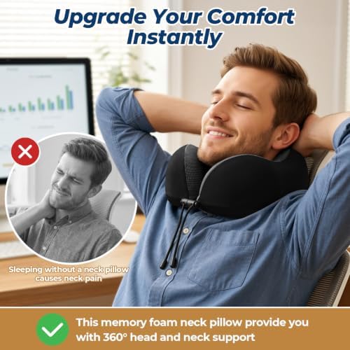 ExploreBliss Travel Pillow, Memory Foam Neck Pillow Airplane, Black - Image 6