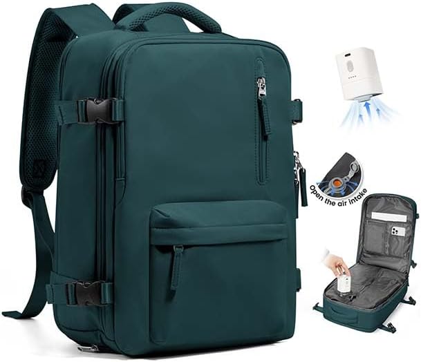 WONHOX Vacuum Travel Backpack Women,Carry On Backpack Flight Approved 18x14x8 inches Bag Spirit Airlines Personal ltem,College Sports Hiking Rucksack Laptop Blackpack mochila de viaje,PeacockBlue