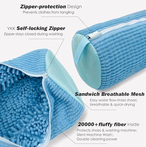 Shoe Washing Machine Bag,Laundry Shoe Bag for Washer and Dryer,Reusable Shoe Cleaning Bag for Sneakers,Tennis Shoes,With Self-locking Zipper, Microfiber Inside,Include Shoe Bag (Pro Blue - 2 Pack) - Image 4
