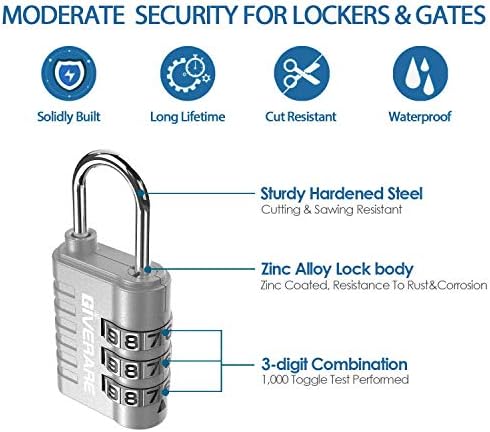 GIVERARE 8 Pack Combination Lock, 3-Digit Padlock Keyless, Resettable Luggage Locks for Backpack, Gym & School & Employee Locker, Weatherproof Travel Lock for Fence, Backyard Gate, Hasp, Case-Silver - Image 3