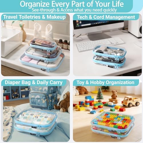 YQBRAO Clear Hard Shell Organizer Cases, 3-Pack, Blue - Image 3