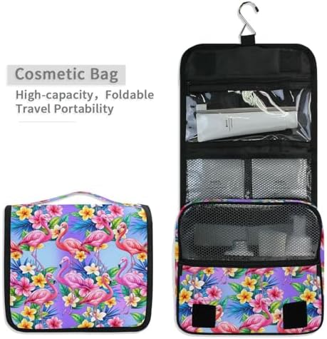 MNSRUU Hanging Toiletry Bag Pink Flamingo Tropical Bird Flower Makeup Bag Portable Travel bag for Toiletries Organizer Bags for Women Men, Travel-Essentials Bag - Image 4