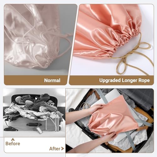 Ewen Pack of 12 Satin Drawstring Dustbags with Blank Tags, Dustproof Packing Pouch Set in Small Medium Large for Travel Essentials, Pink Orange Silk Bag for Handbags Clothes Purse Organization Storage - Image 5