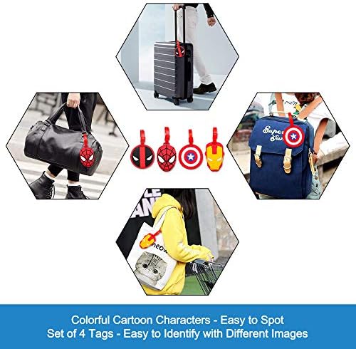 4 Pcs Set Comic Superhero Head Silicone Travel Luggage Baggage Identification Labels ID Tag for Bag Suitcase Plane Cruise Ships with Belt Strap - Image 2