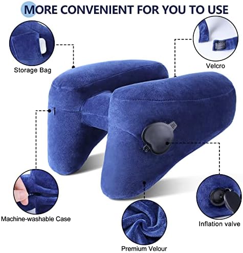 Sunany Travel Neck Pillow for Airplane Pillow Comfortably Supports Head, Neck and Chin, Inflatable Travel Pillow with Soft Velour Cover and Portable Drawstring Bag (Dark Grey, H-Shape) - Image 4
