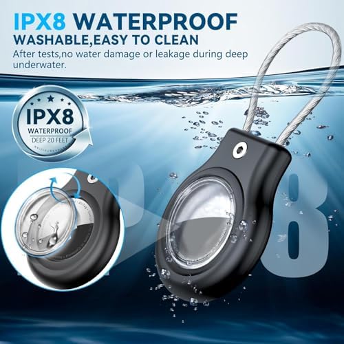 Waterproof Airtag Holder,4 Pack Airtag Case with Secure Lock,Airtags Keychain for Apple Air tag,Anti-Lost Protective Case Air tags Accessories for GPS Tracker Luggage,Bag,Key,Pet-Black/Blue/White/Red - Image 2