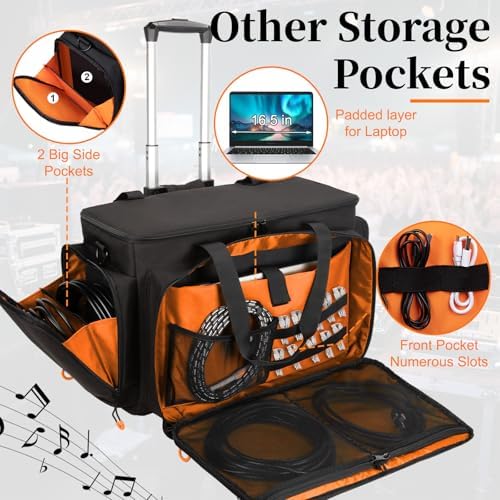 Large Rolling Dj Cable Bag with Detachable Dividers, Bottom Pad - Image 5