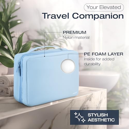 KAZAY Hanging Toiletry Bag with TSA Approved Detachable Pouch, COMPACT TRAVEL SIZE, Travel Toiletry Bag, Water Resistant, Premium Nylon, Travel Size Toiletries, Cosmetic Bag, Makeup Bag (Light Blue) - Image 5