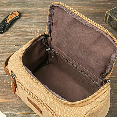 Personalized Mens Travel Toiletry Bag Canvas Cosmetic Case Makeup Organizer Shower Toiletries Shaving Bag Hanging Shaving Kit Husband Boyfriend Gifts (Canvas) - Image 4