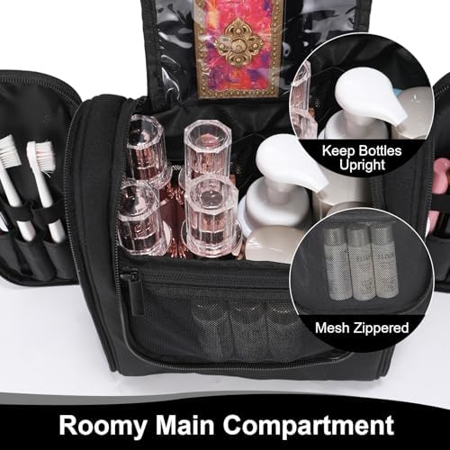 Hanging Toiletry Bag with Hook, Travel Cosmetic Makeup Bag Organizer for Accessories, Shampoo, Shaving Bag for Toiletries Accessories,Travel Essentials Kit (Black) - Image 4