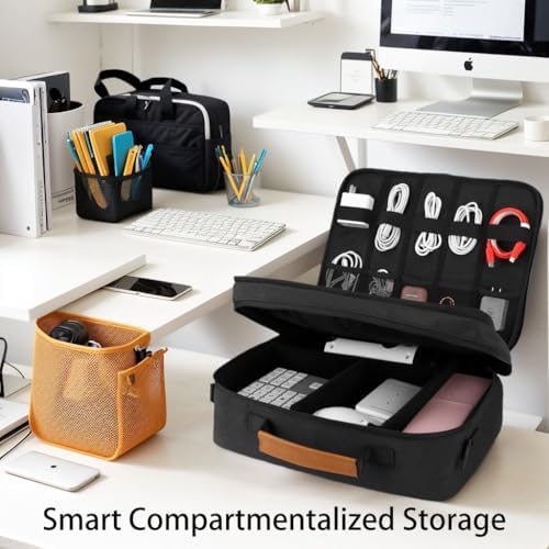 Extra Large Electronics Organizer Travel Case, Cable Organizer Bag with Shoulder Strap, Electronics Accessories Storage Double Layer Bags for Cord, Tablet, Headphone, Charger, Tools, DJ Gifts-Black - Image 2