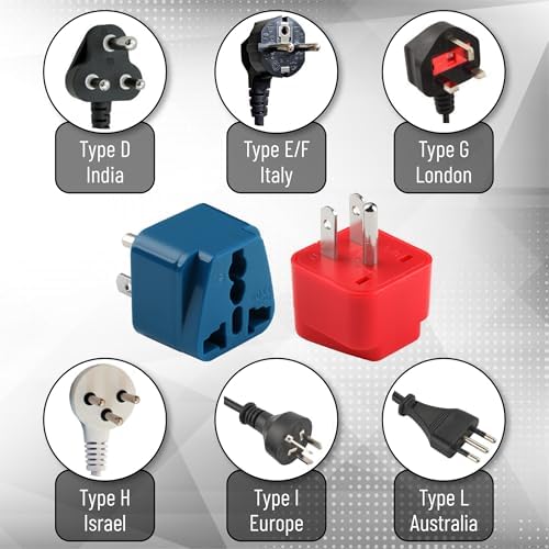 Bates- UK to US Plug Adapter, 2 Pack, Blue and Red, EU to US Plug Adapter - Image 4