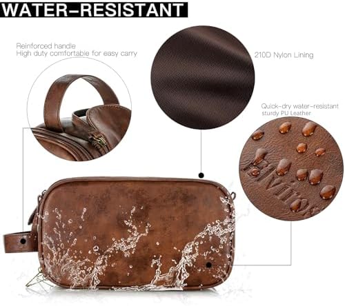 Elviros Toiletry Bag for Men PU Leather Dopp Kit (Medium, Dark Brown) - Image 2