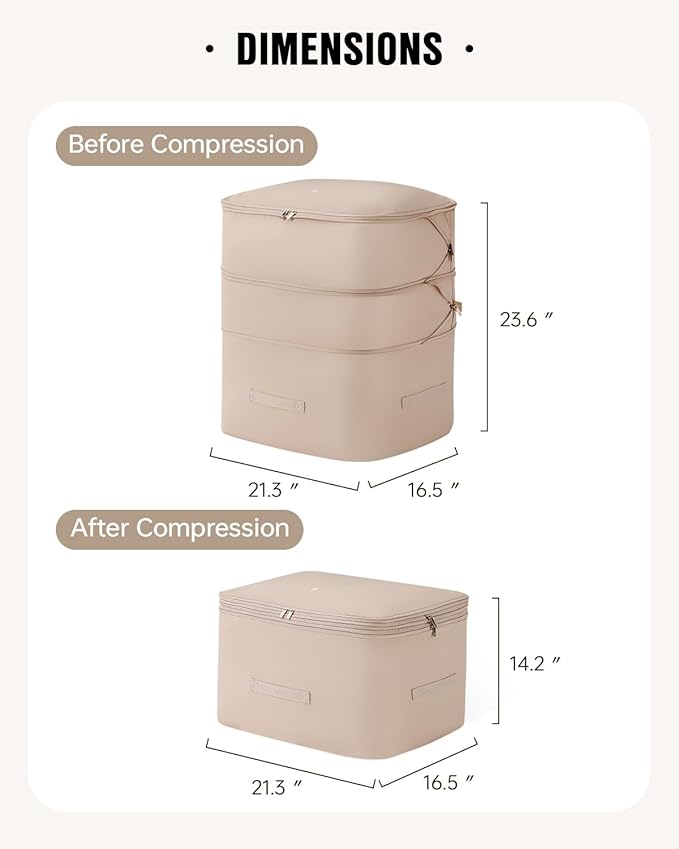 Eachy 3-Pack Comforter Storage Bag Blanket Storage Bags, 136L Compression Storage Bags for Blanket Comforter, Ultra Space Saving Self Compression Organizer