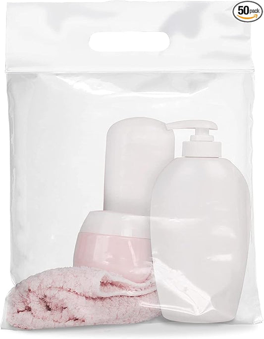 APQ Die Cut Zipper Bags, 12 x 12 Inches. Pack of 50 Clear Polyethylene Die Cut Handle Reclosable Zip Bags for Clothes, Tools. 3 Mil Thick Durable Reclosable Plastic Pouches With Zipper Closure
