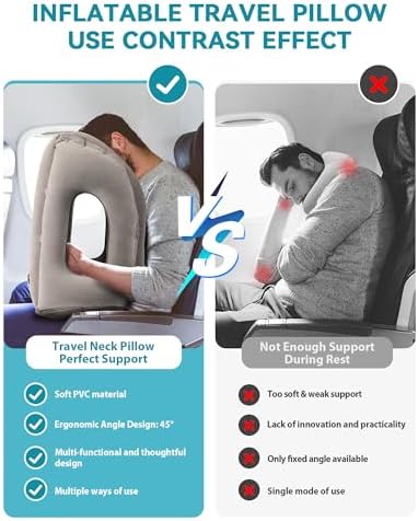 Inflatable Travel Pillow, Airplane Neck Pillow Comfortably Supports Head and Chin for Airplanes, Trains, Cars Office Napping on The Tray Table (Grey) - Image 5