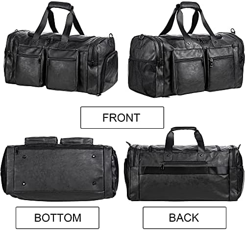 Travel Bag with Shoe Pouch,Weekender Overnight Bag Leather Large Carry On Bag - Image 2